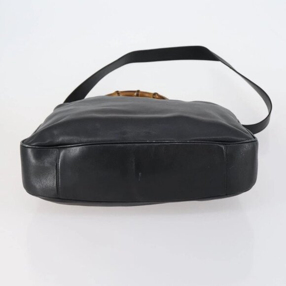 GUCCI Bamboo Shoulder Bag Leather 2way Black Gold - Picture 10 of 16